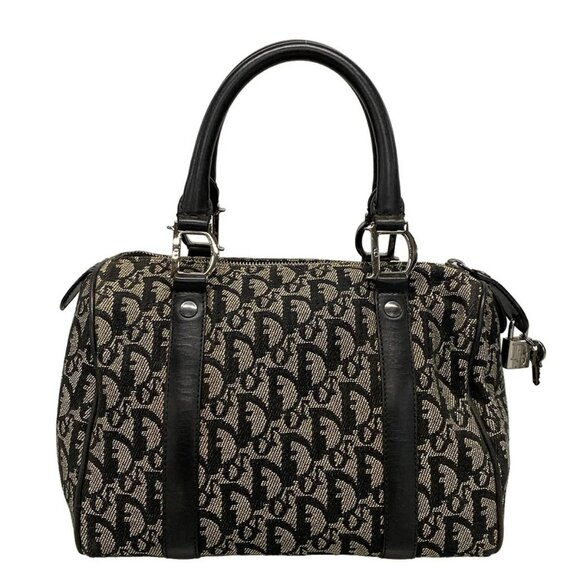Auth DIOR/ChristianDior Trotteur - Dark Navy Cream Jacquard Leather Handbag - Picture 2 of 16